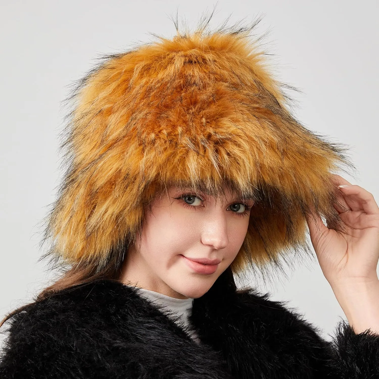 Fuzzy Bucket Hat for Women Winter Fluffy Furry Plush Faux Fur Hats Rainbow Cute Women's Bucket Hats