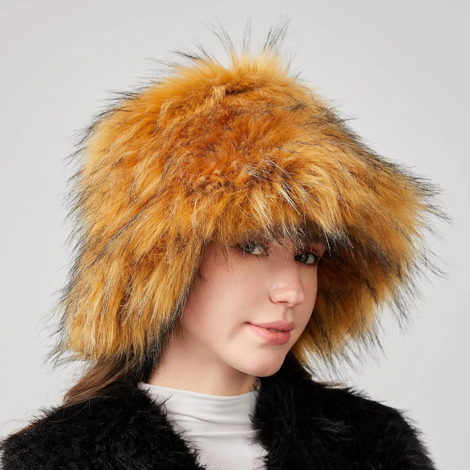 Fuzzy Bucket Hat for Women Winter Fluffy Furry Plush Faux Fur Hats Rainbow Cute Women's Bucket Hats