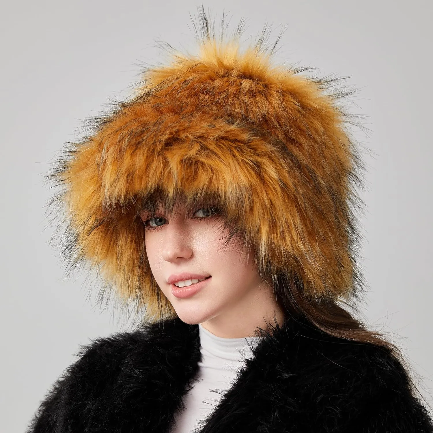 Fuzzy Bucket Hat for Women Winter Fluffy Furry Plush Faux Fur Hats Rainbow Cute Women's Bucket Hats