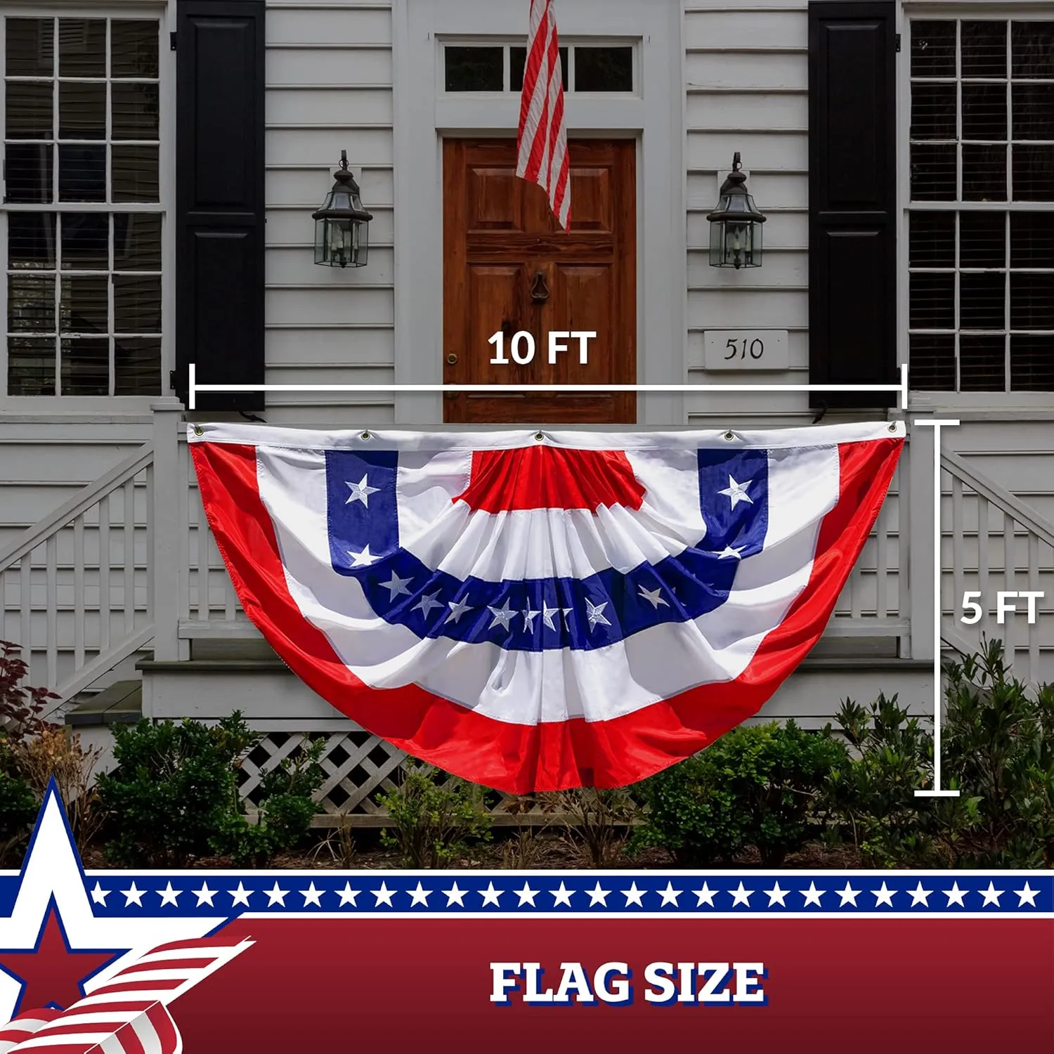 G128 – 2 Pack: USA Pleated Fan Flag, 5x10 Feet American USA Bunting Decoration Flags Embroidered Patriotic Stars & Sewn Stripes Canvas Header Brass Grommets