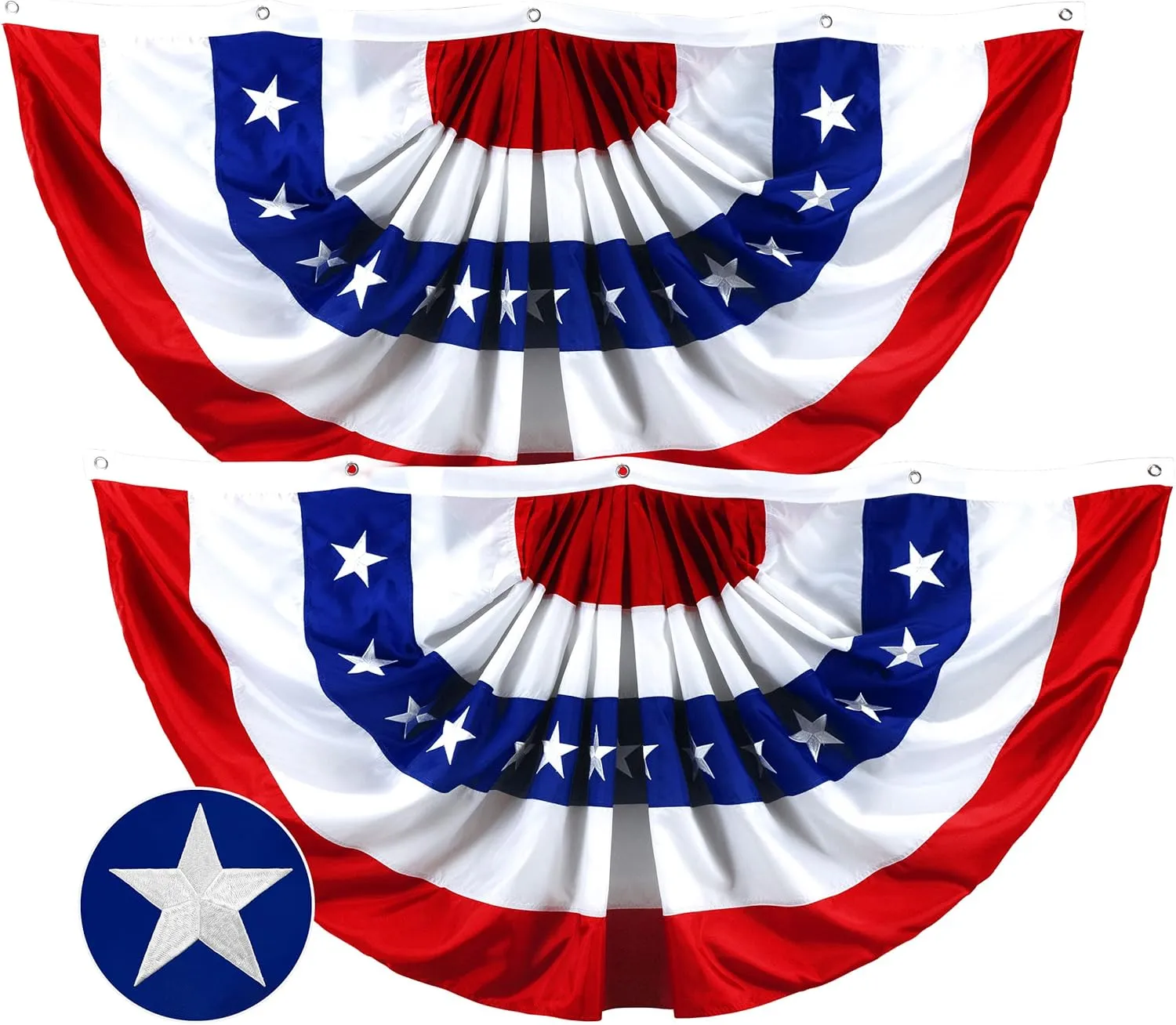 G128 – 2 Pack: USA Pleated Fan Flag, 5x10 Feet American USA Bunting Decoration Flags Embroidered Patriotic Stars & Sewn Stripes Canvas Header Brass Grommets