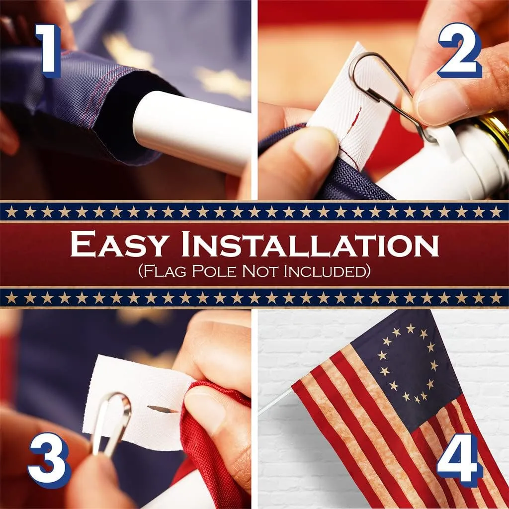 G128 Betsy Ross Tea-Stained Flag | 3x5 Ft | Pole Sleeve Embroidered 420D Polyester - Embroidered Stars, Sewn Stripes, Brass Grommets, Indoor/Outdoor, Vibrant Colors, Quality Polyester