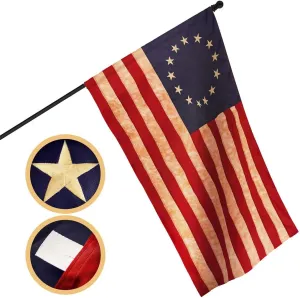 G128 Betsy Ross Tea-Stained Flag | 3x5 Ft | Pole Sleeve Embroidered 420D Polyester - Embroidered Stars, Sewn Stripes, Brass Grommets, Indoor/Outdoor, Vibrant Colors, Quality Polyester