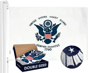 G128 US Coast Guard Flag | 3x5 Ft | Double ToughWeave Series Double Sided Embroidered 210D Polyester | Military Flag, Embroidered Design, Indoor/Outdoor, Brass Grommets, Heavy Duty, 3-ply