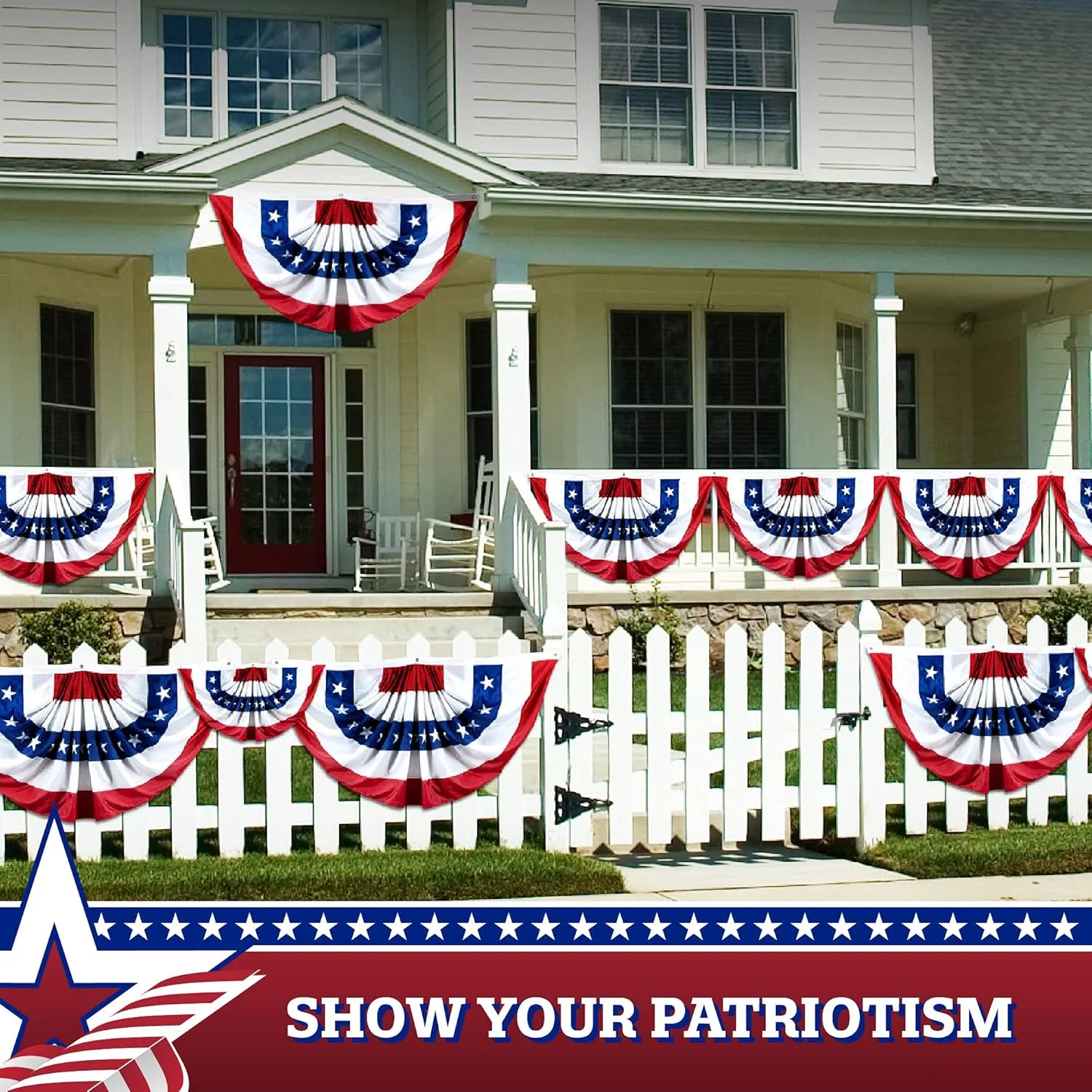 G128 - USA Pleated Fan Flag, 2x4 Feet American USA Bunting Decoration Flags Embroidered Patriotic Stars & Sewn Stripes Canvas Header Brass Grommets