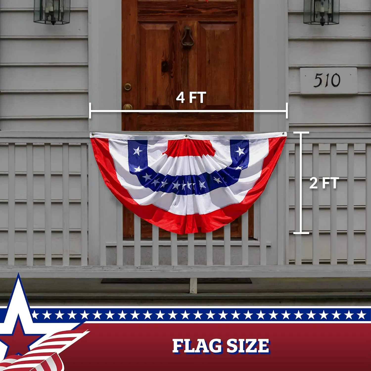 G128 - USA Pleated Fan Flag, 2x4 Feet American USA Bunting Decoration Flags Embroidered Patriotic Stars & Sewn Stripes Canvas Header Brass Grommets