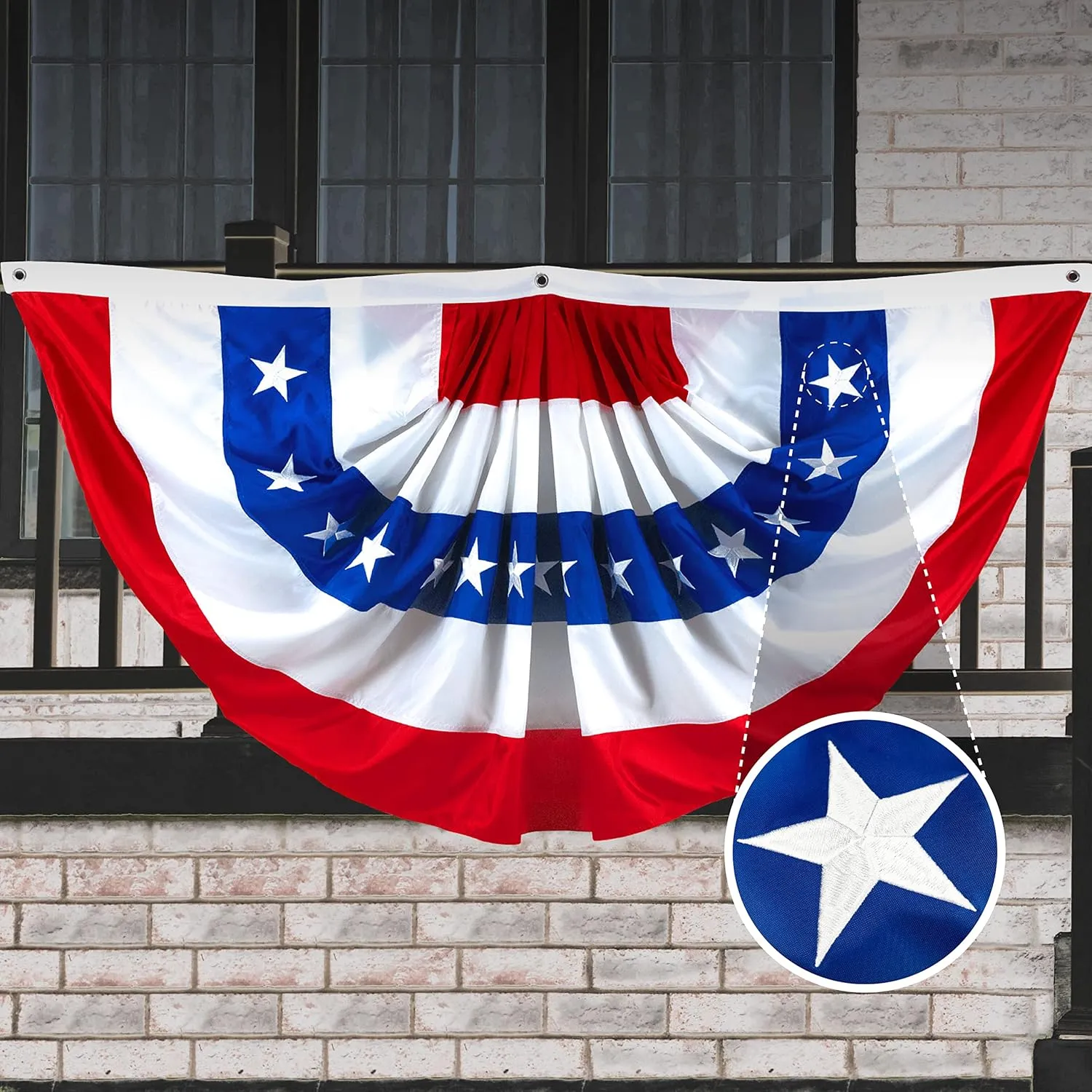 G128 - USA Pleated Fan Flag, 2x4 Feet American USA Bunting Decoration Flags Embroidered Patriotic Stars & Sewn Stripes Canvas Header Brass Grommets