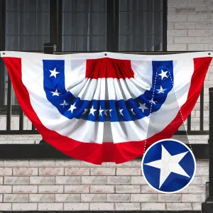 G128 - USA Pleated Fan Flag, 2x4 Feet American USA Bunting Decoration Flags Embroidered Patriotic Stars & Sewn Stripes Canvas Header Brass Grommets