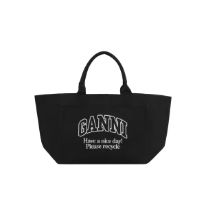 GANNI Black Oversized Canvas Tote Bag