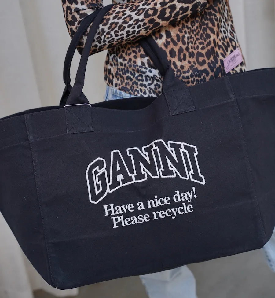 GANNI Black Oversized Canvas Tote Bag