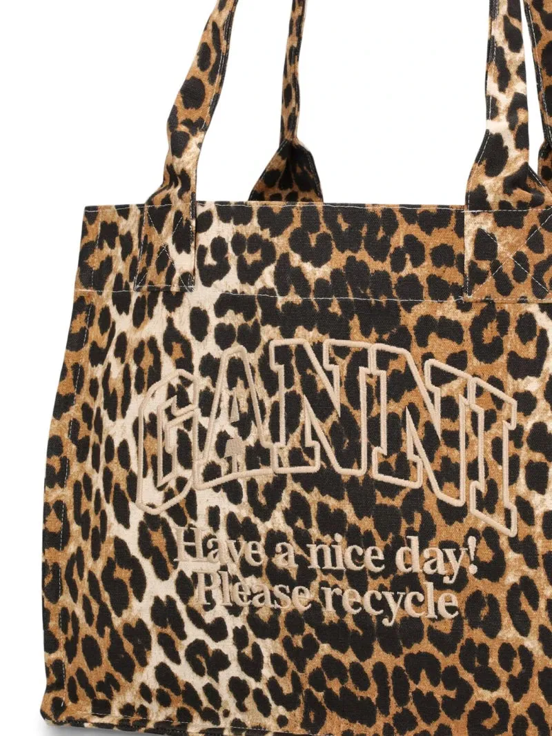 GANNI Leopard-printed Canvas Tote bag