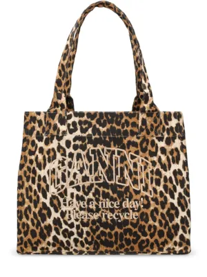 GANNI Leopard-printed Canvas Tote bag