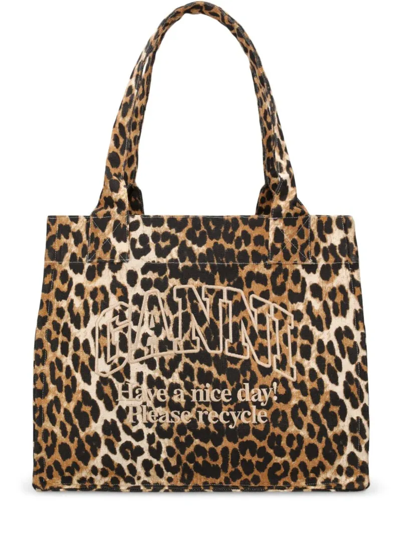GANNI Leopard-printed Canvas Tote bag