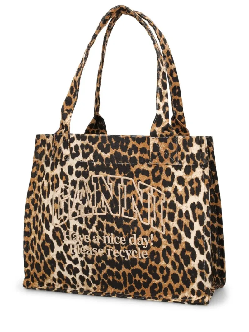 GANNI Leopard-printed Canvas Tote bag