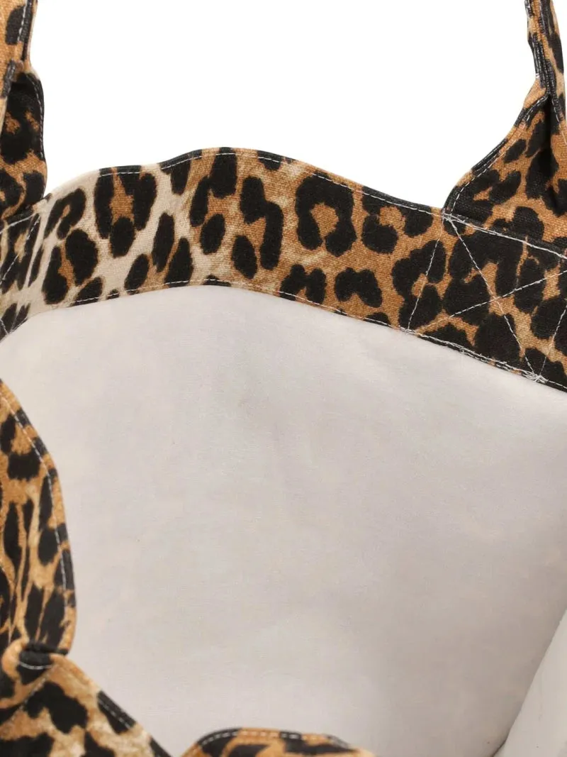 GANNI Leopard-printed Canvas Tote bag