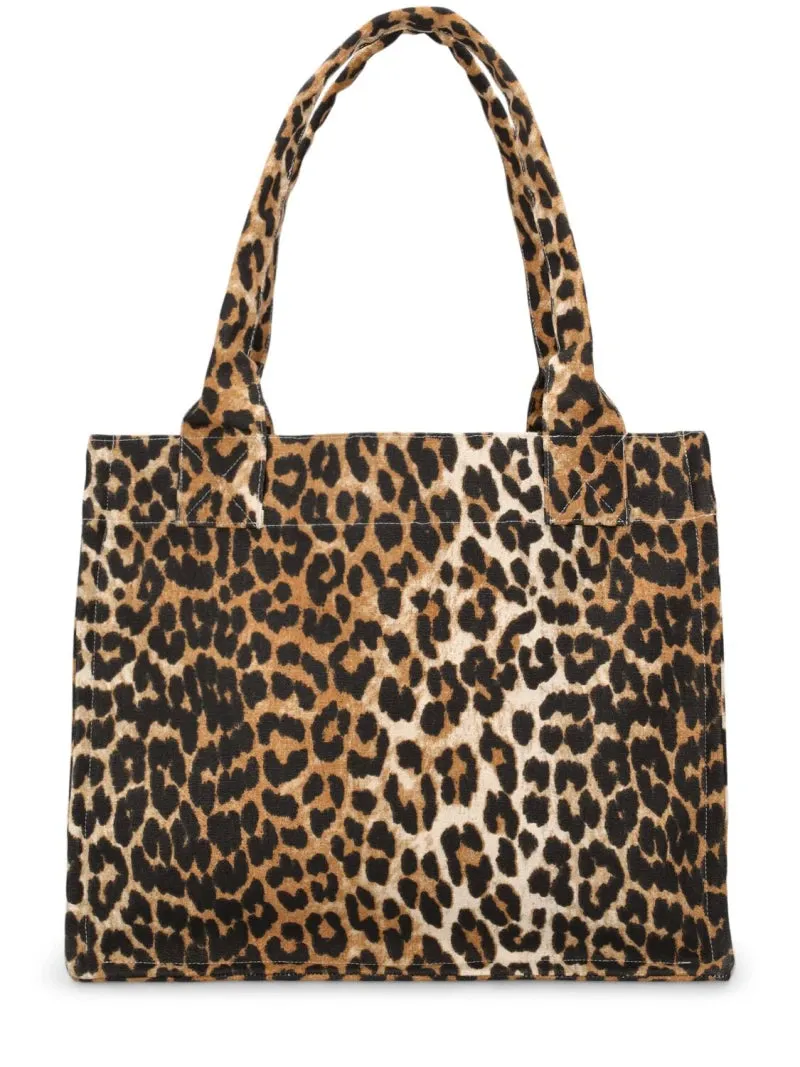 GANNI Leopard-printed Canvas Tote bag