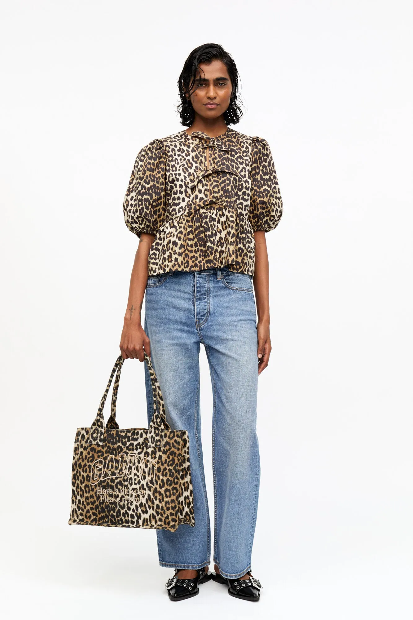 GANNI Leopard-printed Canvas Tote bag