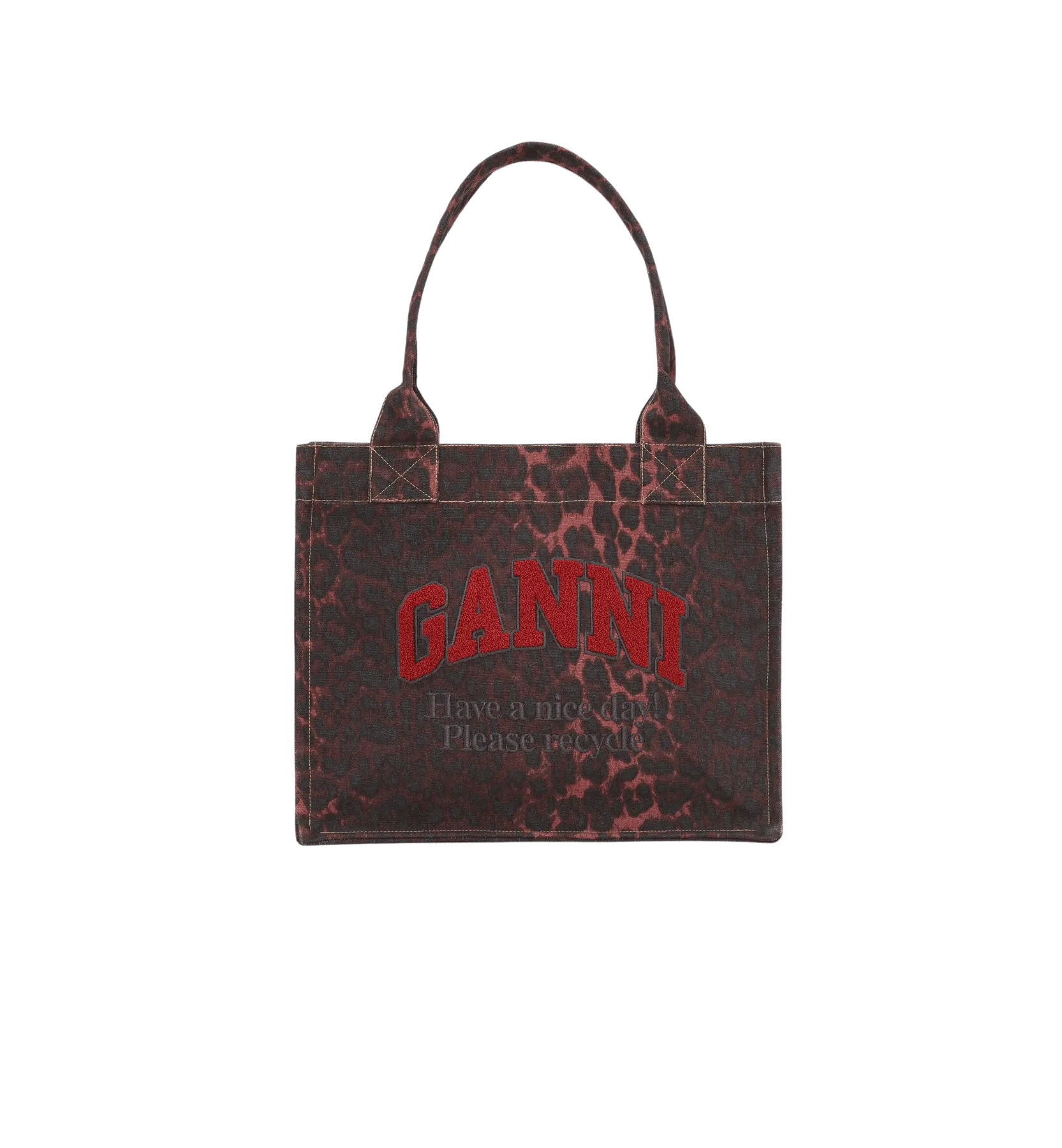 GANNI Red Leopard Canvas Tote Bag