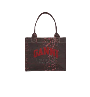 GANNI Red Leopard Canvas Tote Bag