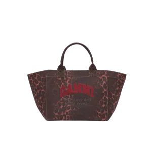 GANNI Red Leopard Oversized Canvas Tote Bag