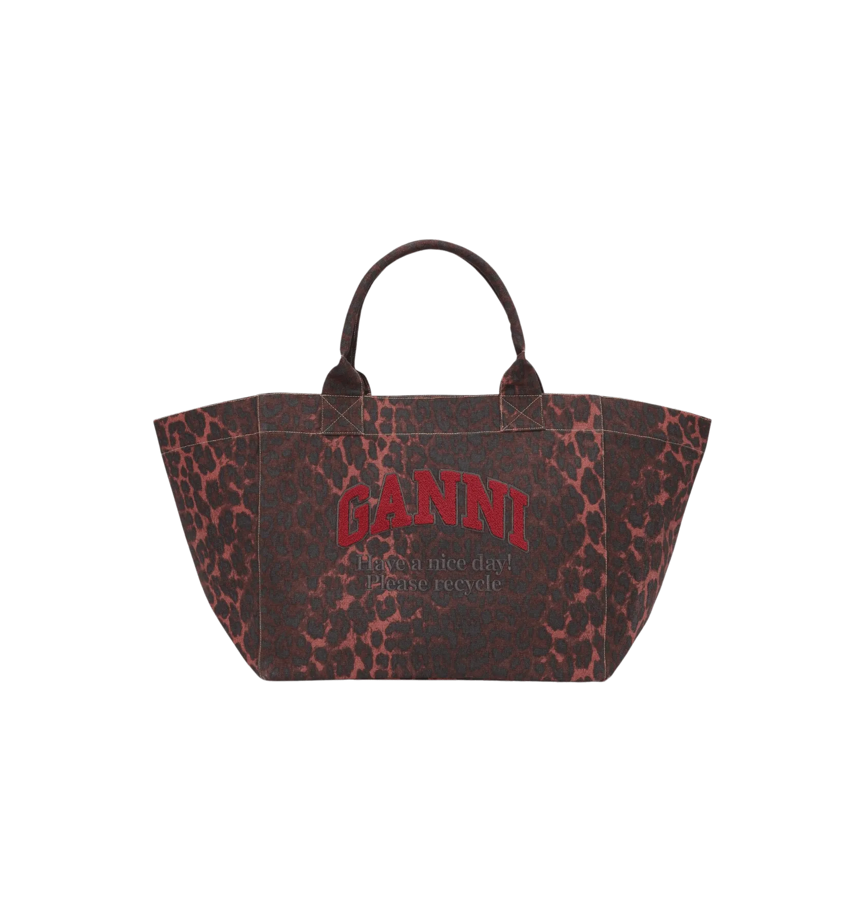 GANNI Red Leopard Oversized Canvas Tote Bag