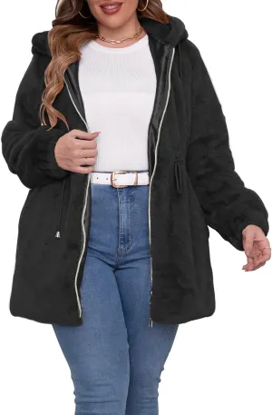 Geschallino Women's Faux Fur Coat Fleece Reversible Sherpa Fuzzy Winter Puffer Jacket (Available in Plus Size)