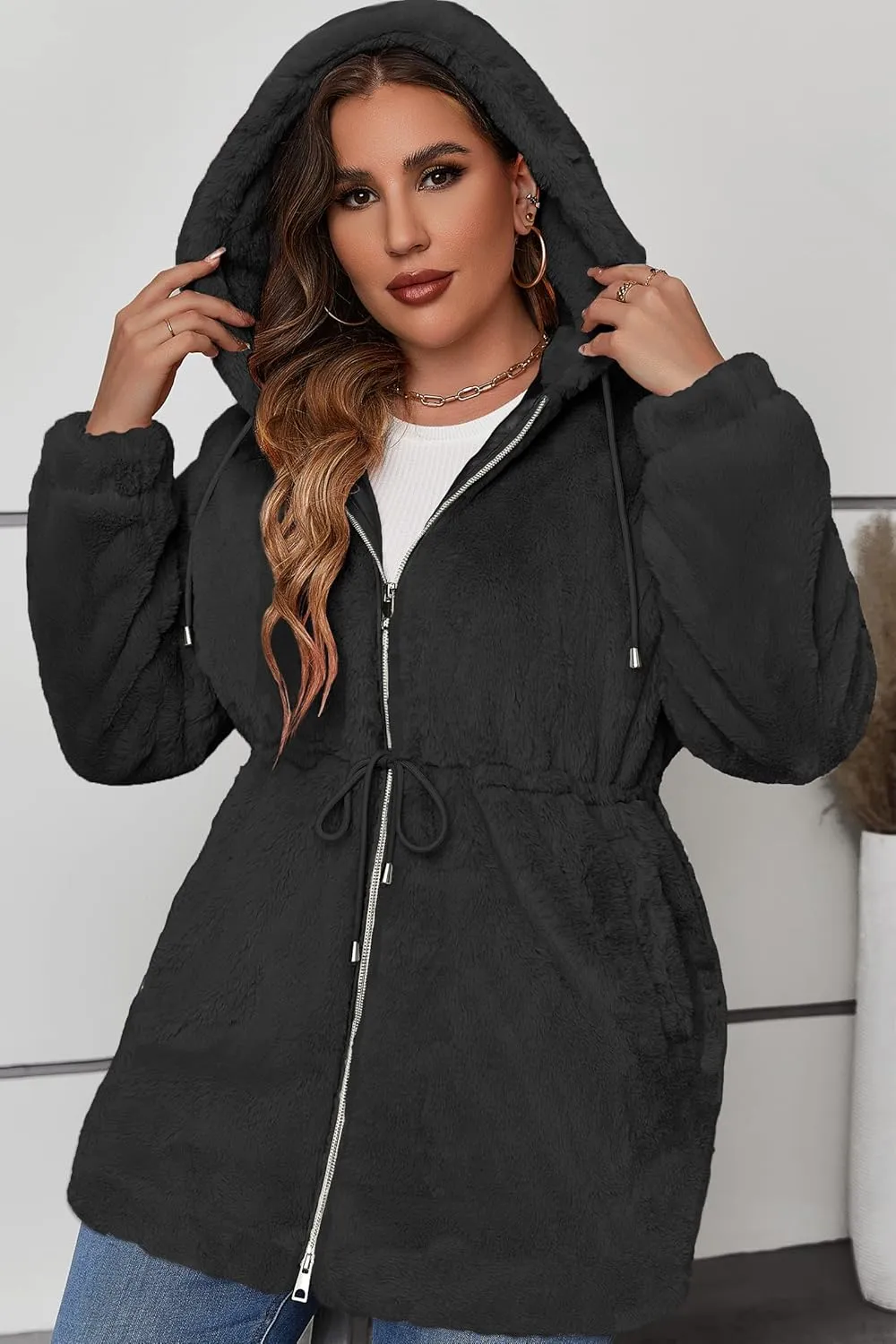 Geschallino Women's Faux Fur Coat Fleece Reversible Sherpa Fuzzy Winter Puffer Jacket (Available in Plus Size)