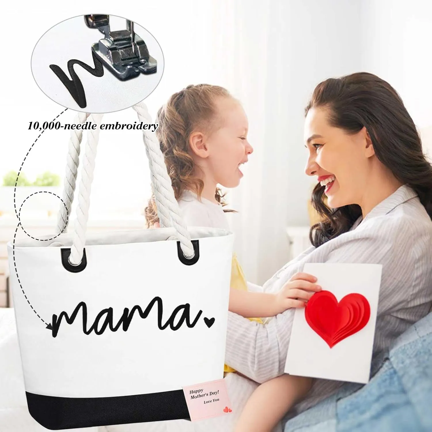 GhvyenntteS Birthday Gifts for Women - Mama Bag, New Mom Gifts, Beach Tote Bag, Mom Bag with Zipper, Personalized Mama Tote Bag for Women, Grandma, Black