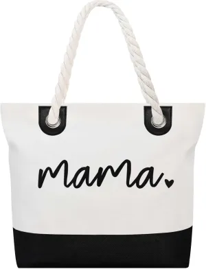 GhvyenntteS Birthday Gifts for Women - Mama Bag, New Mom Gifts, Beach Tote Bag, Mom Bag with Zipper, Personalized Mama Tote Bag for Women, Grandma, Black