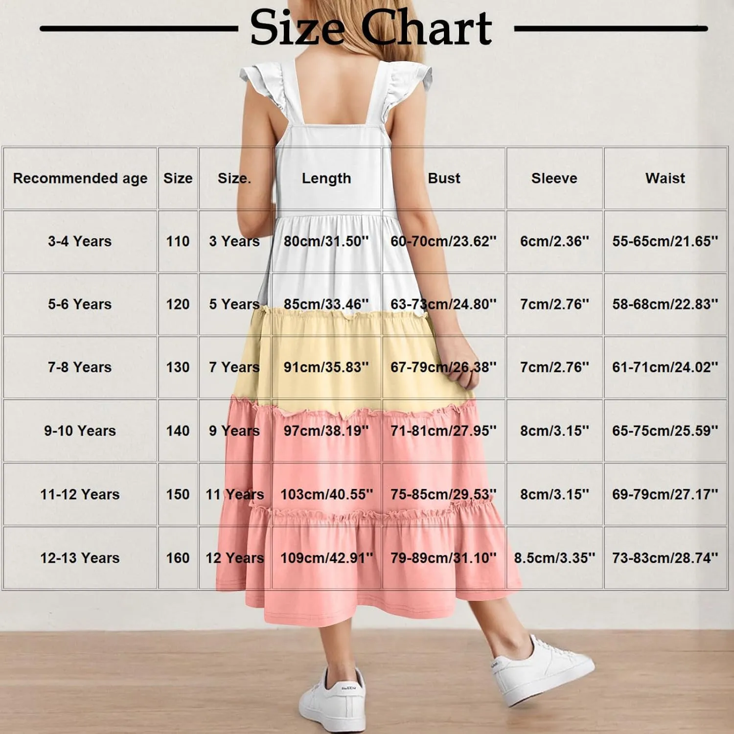 Girl's Dresses Summer Sleeveless Dress Ruffled Swing Dresses Color Block Midi Dress Casual Sundress Vacation Clothes