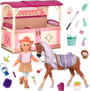 Glitter Girls – Floe, Celestial & All Asparkle Acres Poseable 14-inch Doll, Horse, and Stable Accessory - Equestrian Playset – Toys for Kids Ages 3 