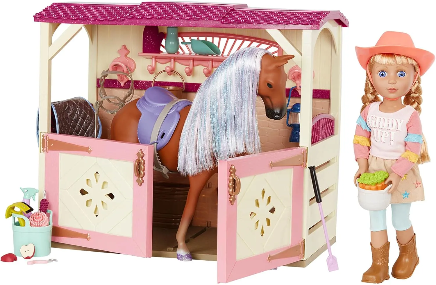 Glitter Girls – Floe, Celestial & All Asparkle Acres Poseable 14-inch Doll, Horse, and Stable Accessory - Equestrian Playset – Toys for Kids Ages 3 