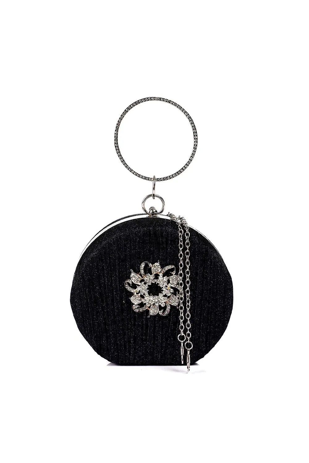 Glittery Clutch Decorated With Front Flower