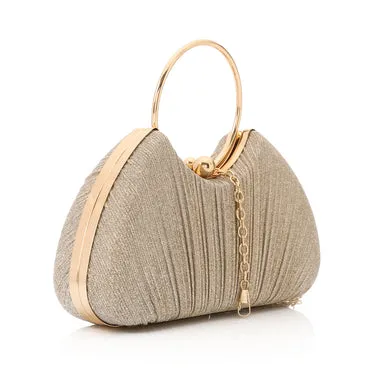 Glittery Soiree Clutch with Decorative Circular Handle - Gold