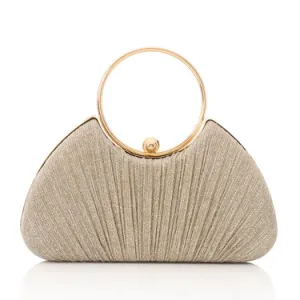 Glittery Soiree Clutch with Decorative Circular Handle - Gold