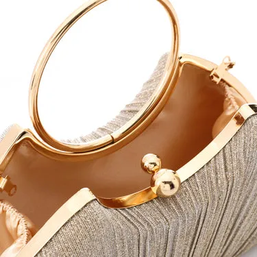 Glittery Soiree Clutch with Decorative Circular Handle - Gold