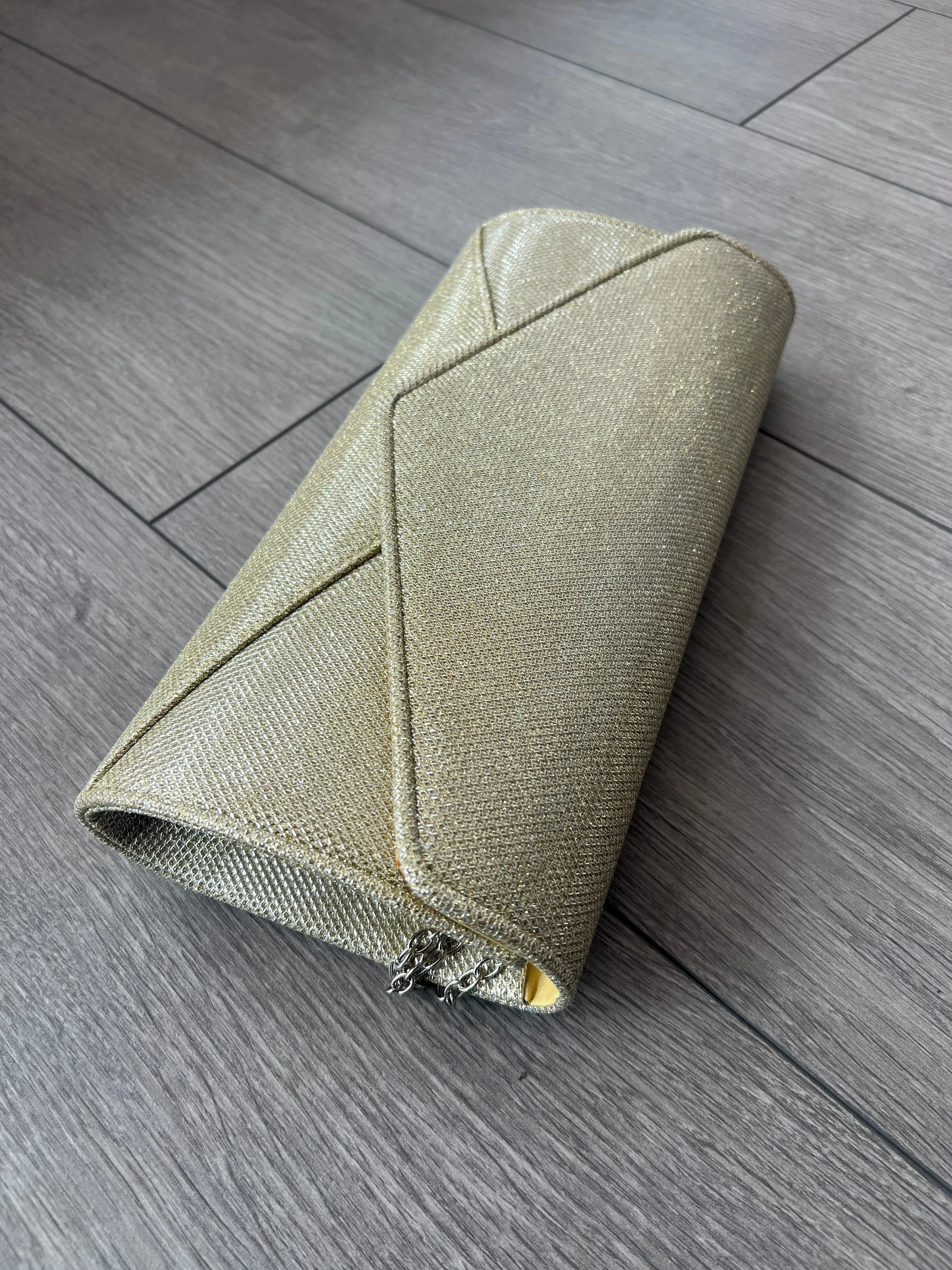 Gold Shimmer Glitter Large Clutch Bag