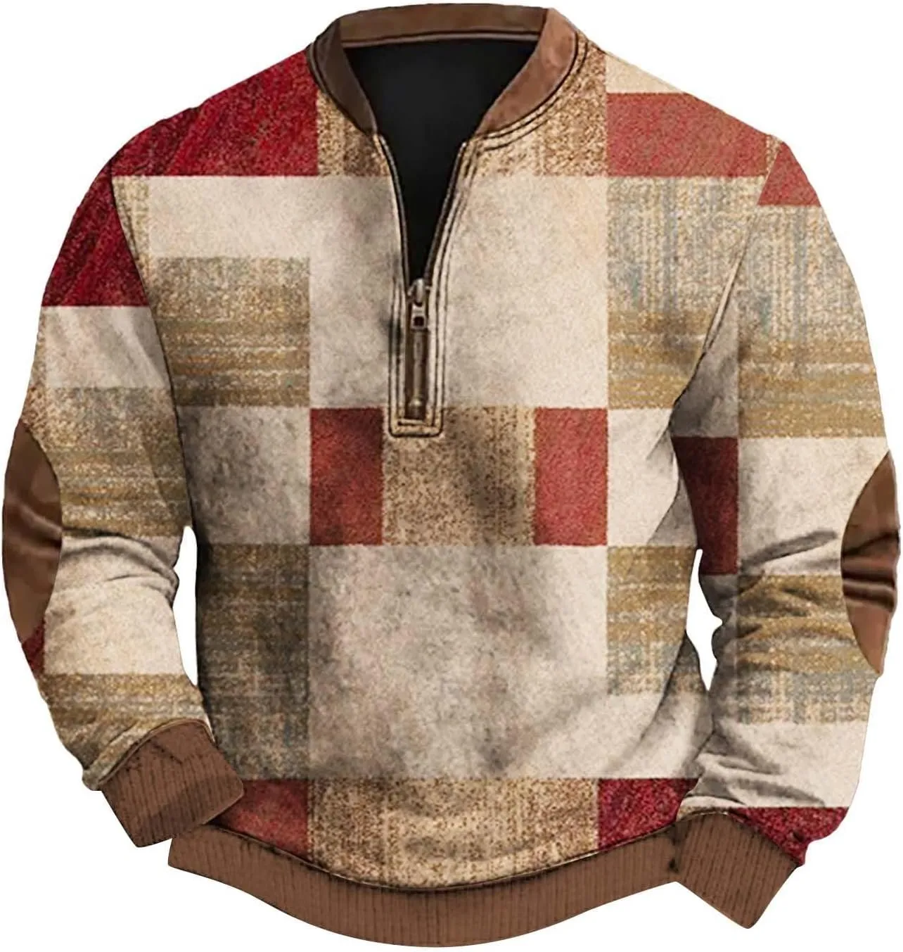 Graphic Sweatshirts for Men Long Sleeve 3D Print Zip Up Sweatshirt Casual Outdoor Retro Geometric Pattern Pullovers