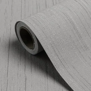 Grey Grasscloth Peel and Stick Wallpaper Texture Contact Paper 15.7''x300''Self-Adhesive Faux Grasscloth Removable Wallpaper Cabinets Counter Top Liners, Gray