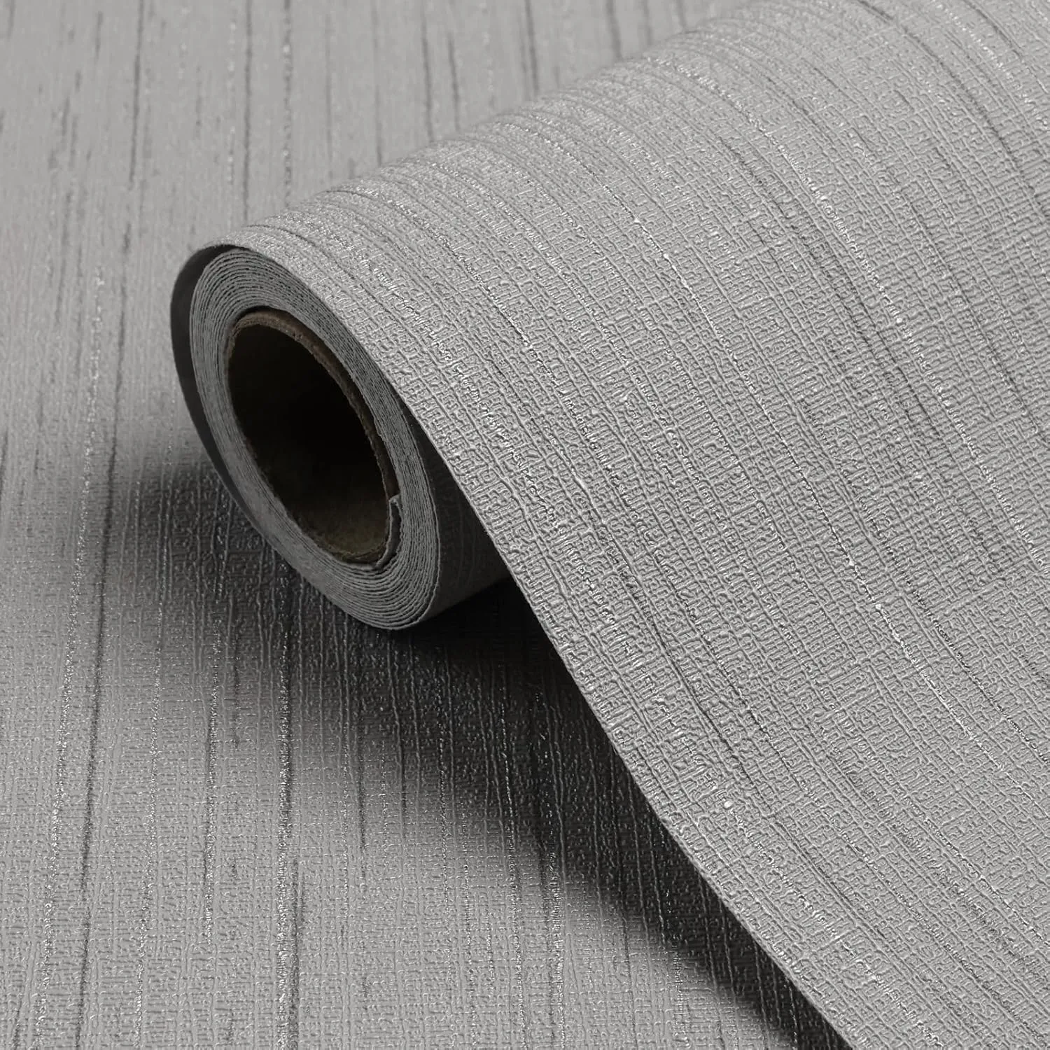 Grey Grasscloth Peel and Stick Wallpaper Texture Contact Paper 15.7''x300''Self-Adhesive Faux Grasscloth Removable Wallpaper Cabinets Counter Top Liners, Gray