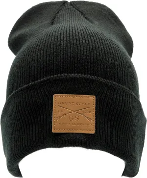 Grunt Style Leather Patch Cuffed Beanie (Black, One Size)
