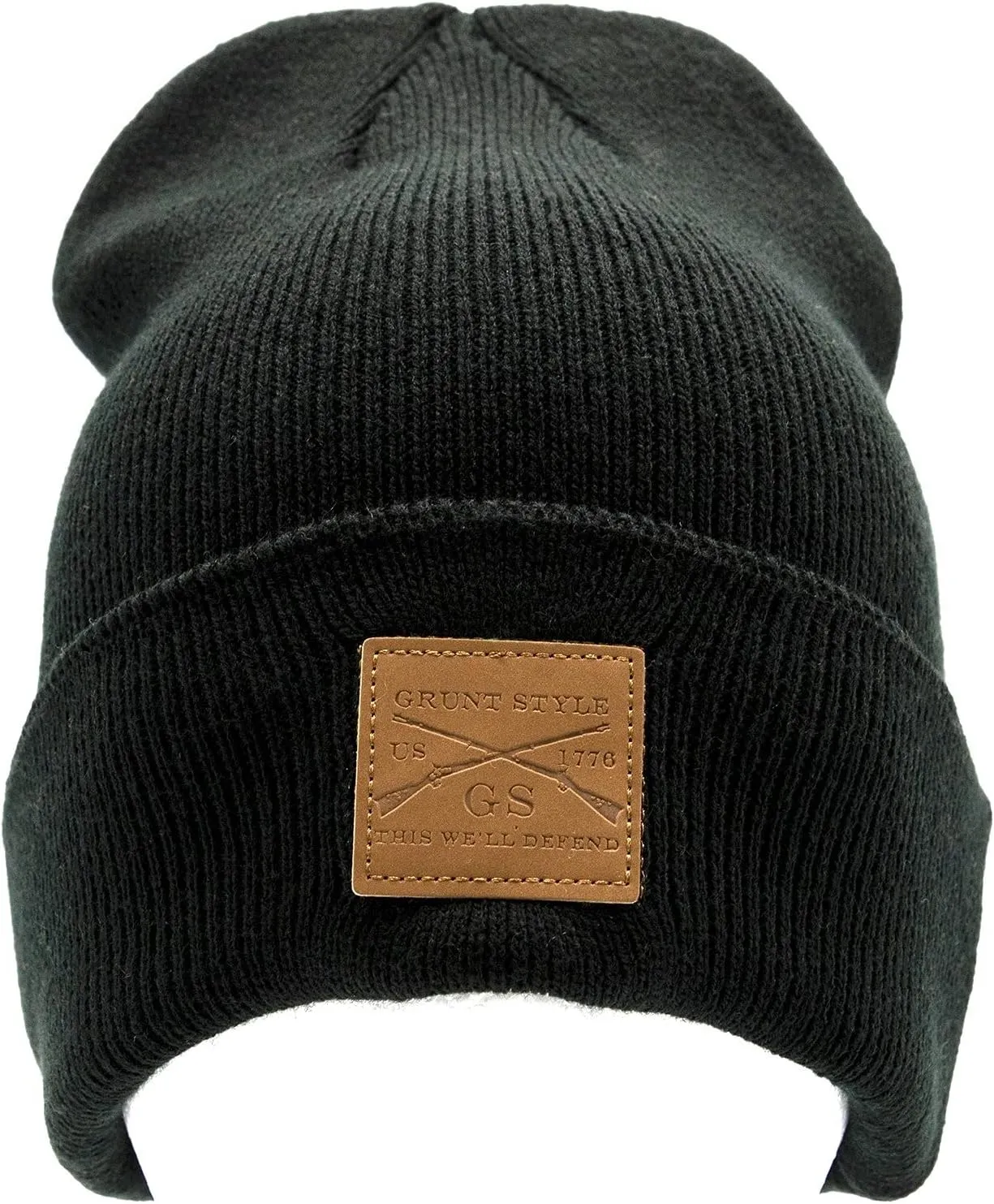 Grunt Style Leather Patch Cuffed Beanie (Black, One Size)