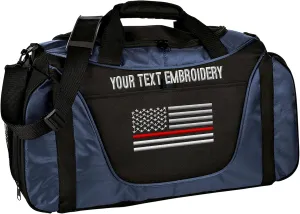 Gym Duffel bag Custom Embroidered Thin Red line or Blue line USA flag Travel Work Out Bag (Navy/Black)