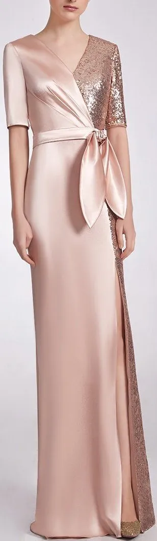 Half Sequin and Satin Gown