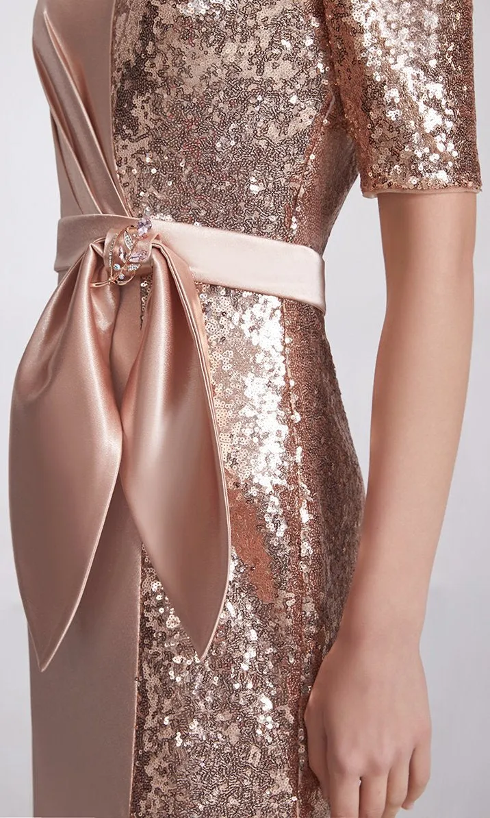 Half Sequin and Satin Gown