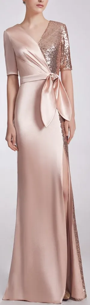 Half Sequin and Satin Gown