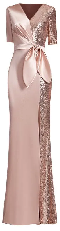 Half Sequin and Satin Gown
