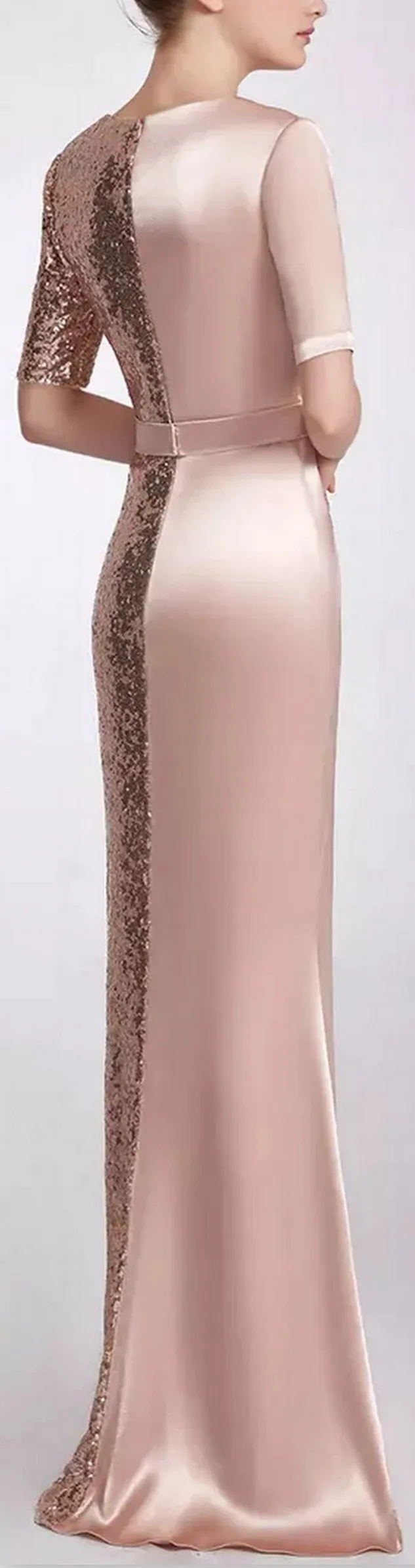 Half Sequin and Satin Gown