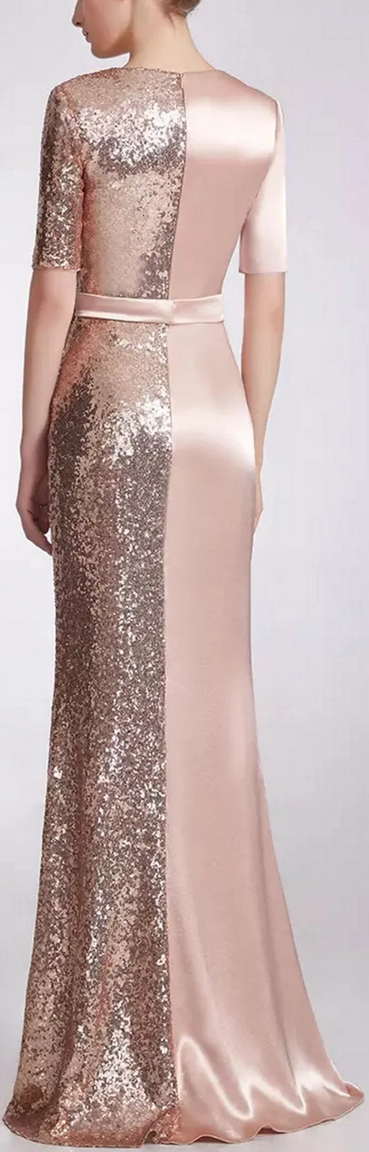 Half Sequin and Satin Gown