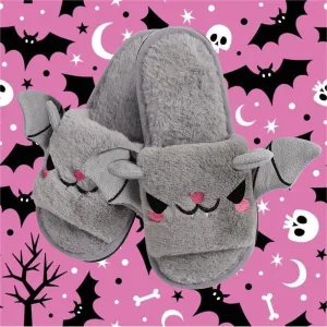 Halloween Bat Animal Slippers Soft Plush Cozy Open Toe Women Indoor or Outdoor Fuzzy Slippers Halloween Gifts For Girls Women Girlfriend
